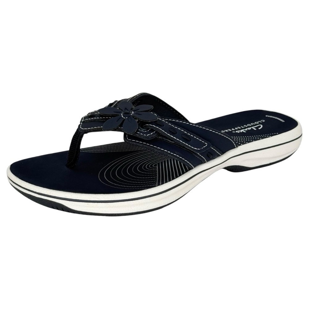 Clarks Breeze Opal Navy Faux Leather Womens Thong Sandals Size 8M - Picture 2 of 12